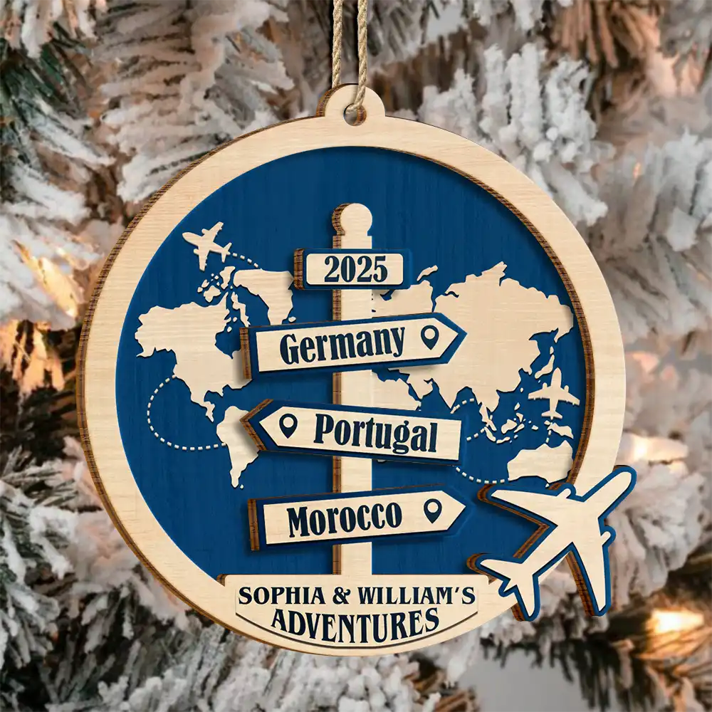Travel Couple Goal, Destination Of All Year - Personalized 2-Layered Wooden Ornament - Image 3