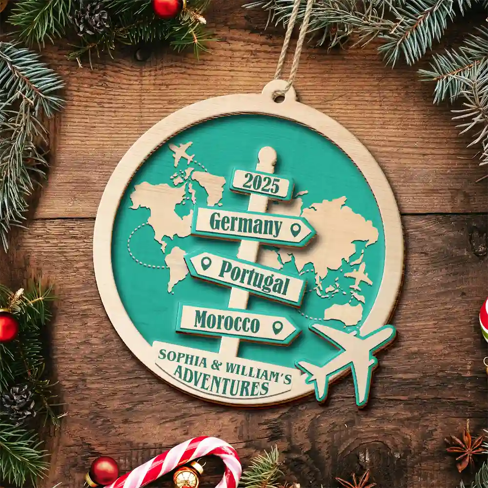 Travel Couple Goal, Destination Of All Year - Personalized 2-Layered Wooden Ornament - Image 5