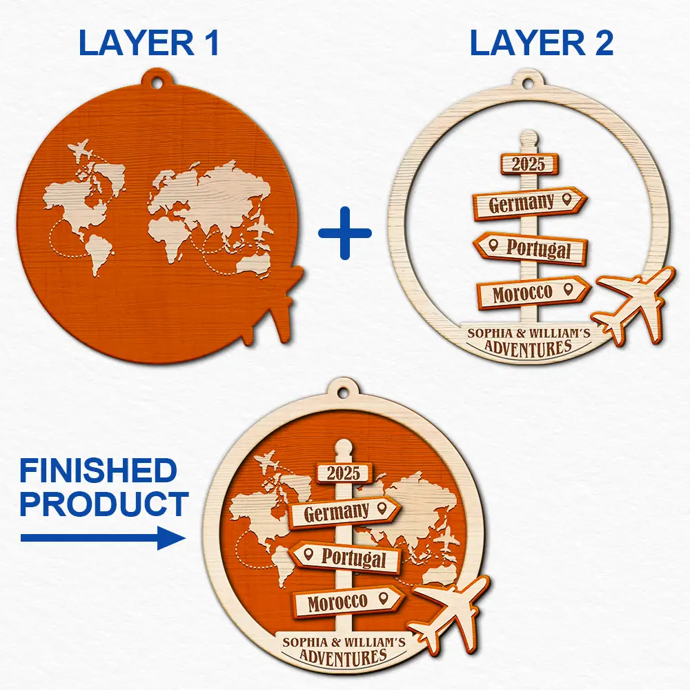 Travel Couple Goal, Destination Of All Year - Personalized 2-Layered Wooden Ornament - Image 6