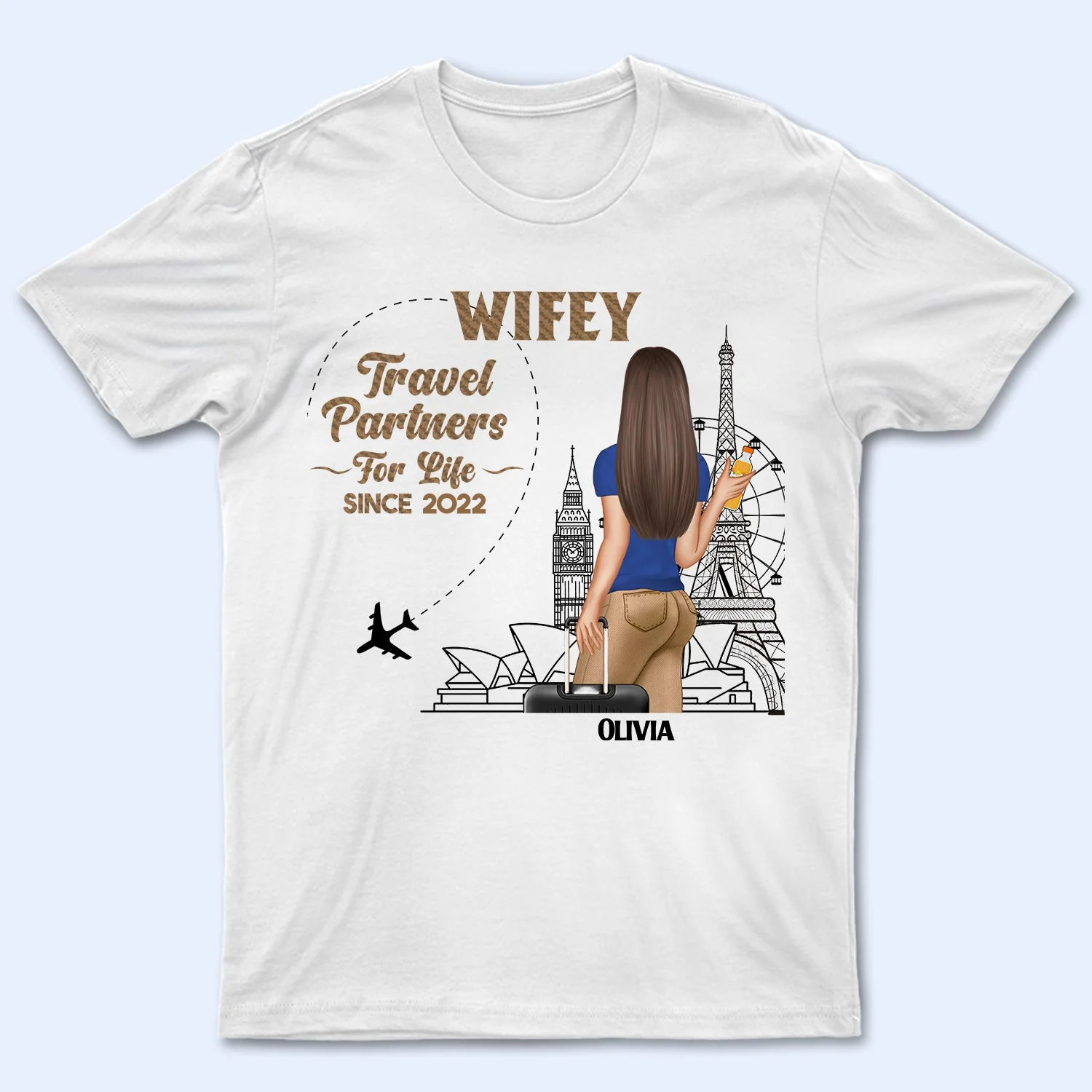 Travel Couple Hubby Wifey Partners For Life - Gift For Couples - Personalized Custom T Shirt - Image 2