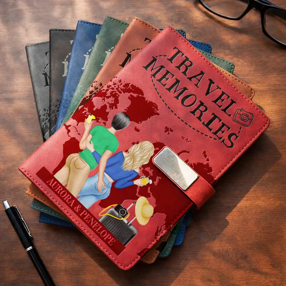 Travel Couple Our Adventure Book - Personalized Leather Notebook Set - Image 3