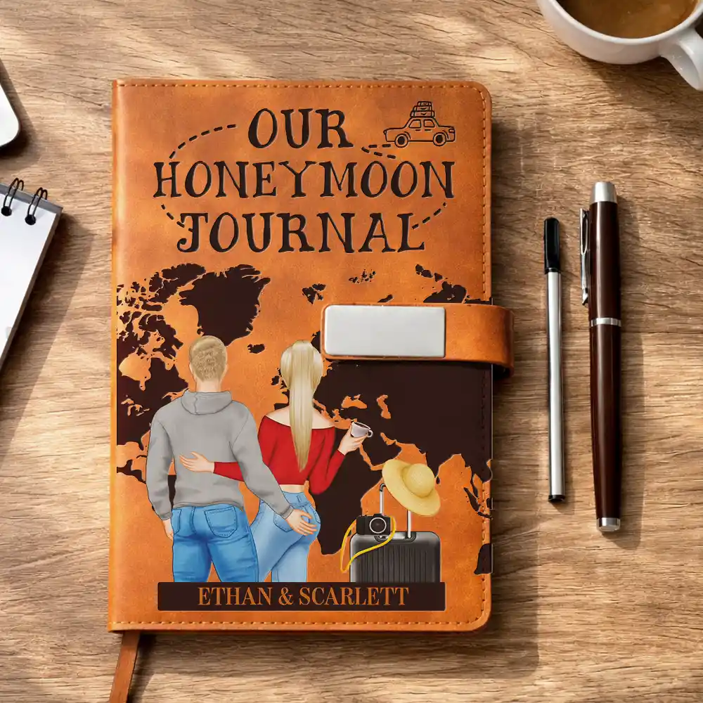 Travel Couple Our Adventure Book - Personalized Leather Notebook Set - Image 4
