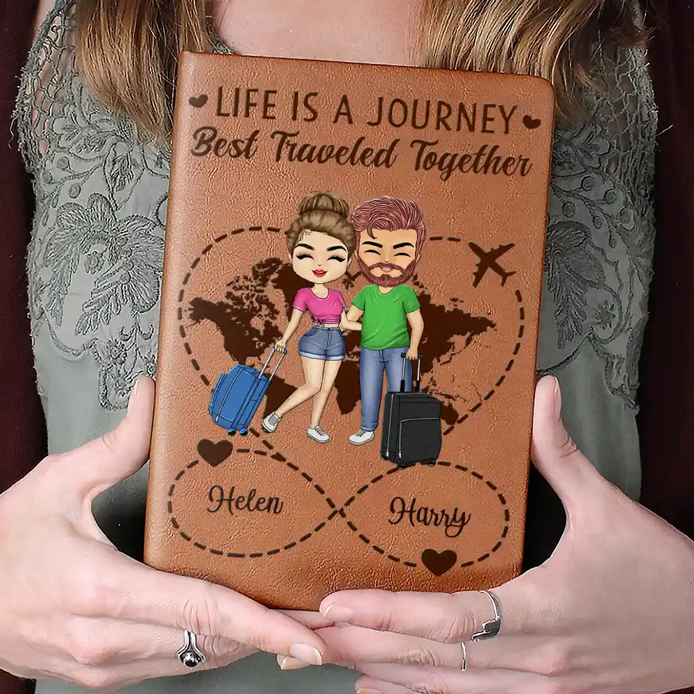 Travel Couple To A Lifetime Of Adventure Together Infinity Heart - Personalized Leather Journal - Image 4