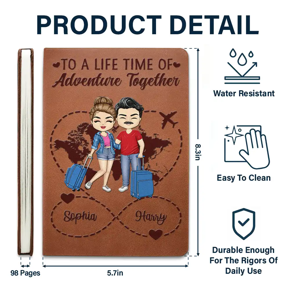Travel Couple To A Lifetime Of Adventure Together Infinity Heart - Personalized Leather Journal - Image 5