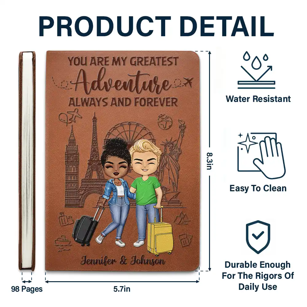 Travel Couple To A Lifetime Of Adventures Together - Personalized Leather Journal - Image 5