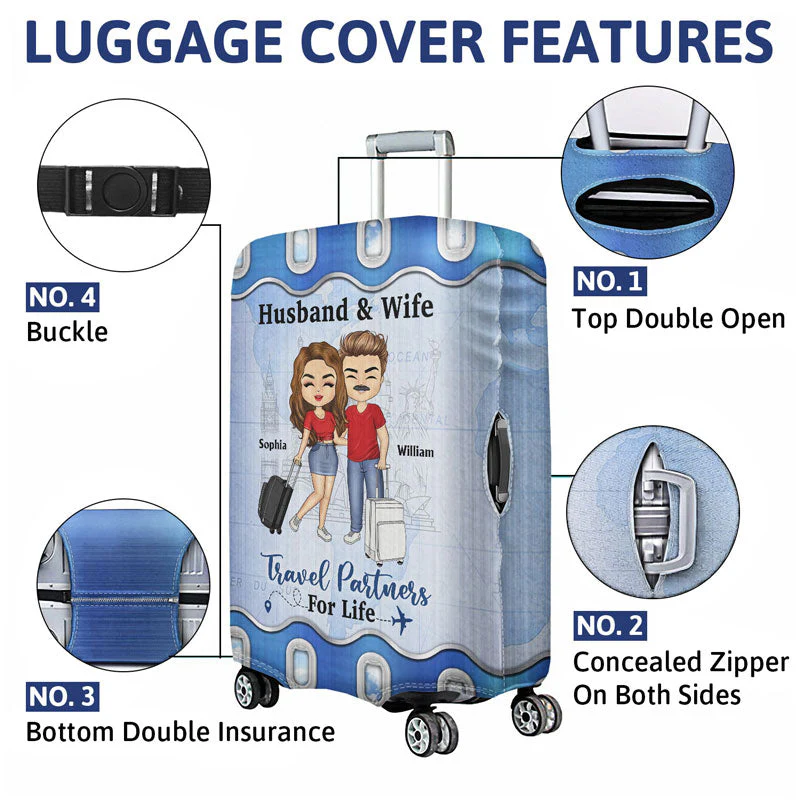 Travel Couple Travel Partners For Life - Couple Gift - Personalized Custom Luggage Cover - Image 4