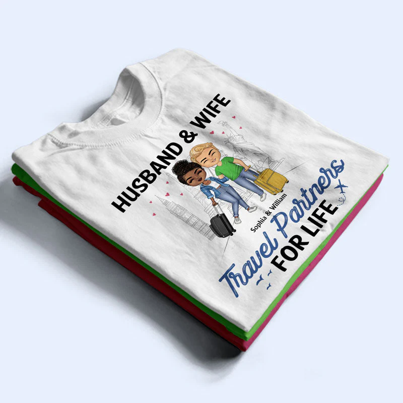 Travel Couple Travel Partners For Life - Couple Gift - Personalized Custom T Shirt - Image 2