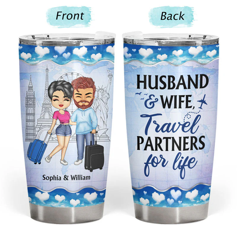 Travel Couple Travel Partners For Life - Couple Gift - Personalized Custom Tumbler - Image 3