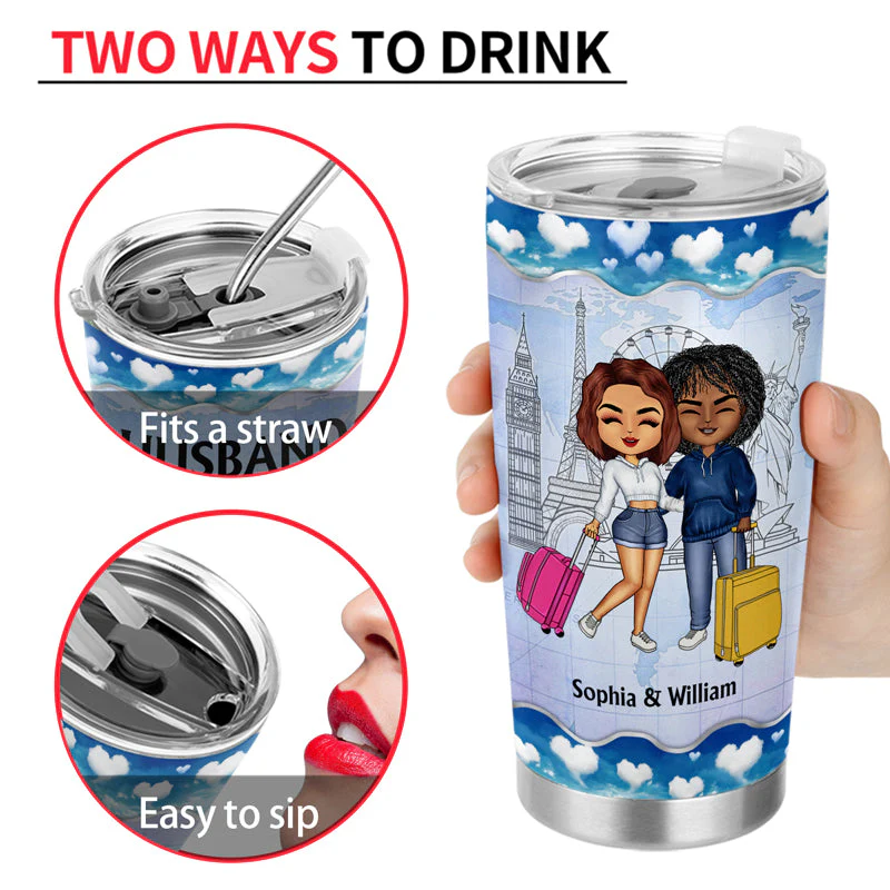 Travel Couple Travel Partners For Life - Couple Gift - Personalized Custom Tumbler - Image 4