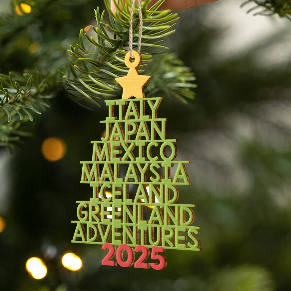 Travel Goal Destination Of The Year Color Version - Personalized Custom Shaped Wooden Ornament - Image 2