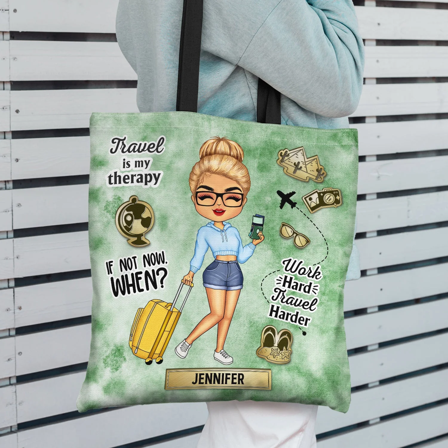 Travel Is My Therapy - Gift For Her, Travel Lovers - Personalized Custom Zippered Canvas Bag - Image 3
