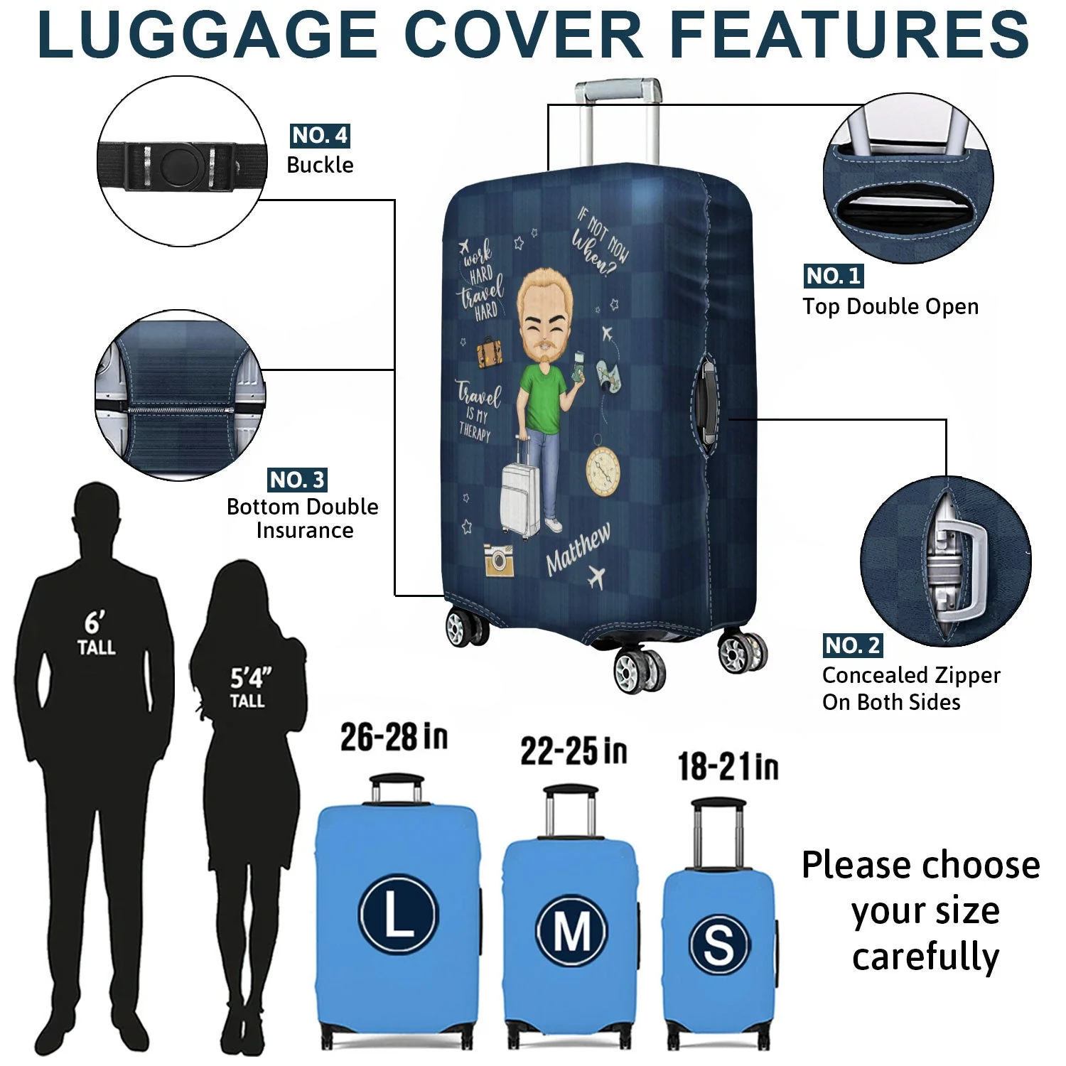 Travel Is My Therapy - Gift For Travelers, Travelling Lovers, Him, Her - Personalized Combo Luggage Cover And Luggage Tag - Image 3