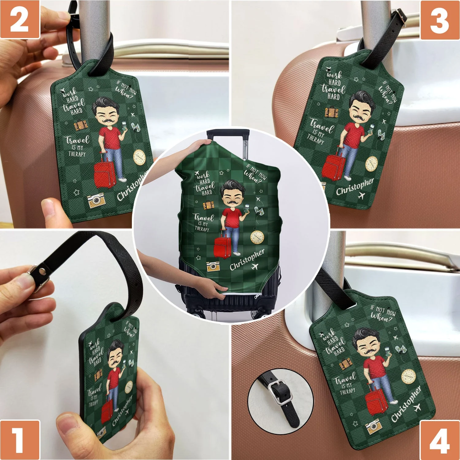 Travel Is My Therapy - Gift For Travelers, Travelling Lovers, Him, Her - Personalized Combo Luggage Cover And Luggage Tag - Image 5