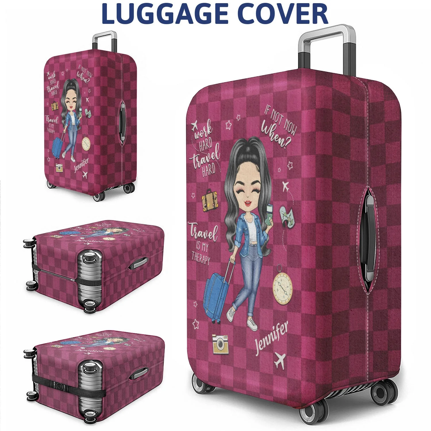 Travel Is My Therapy - Gift For Travellers, Travelling Lovers, Him, Her - Personalized Luggage Cover - Image 3