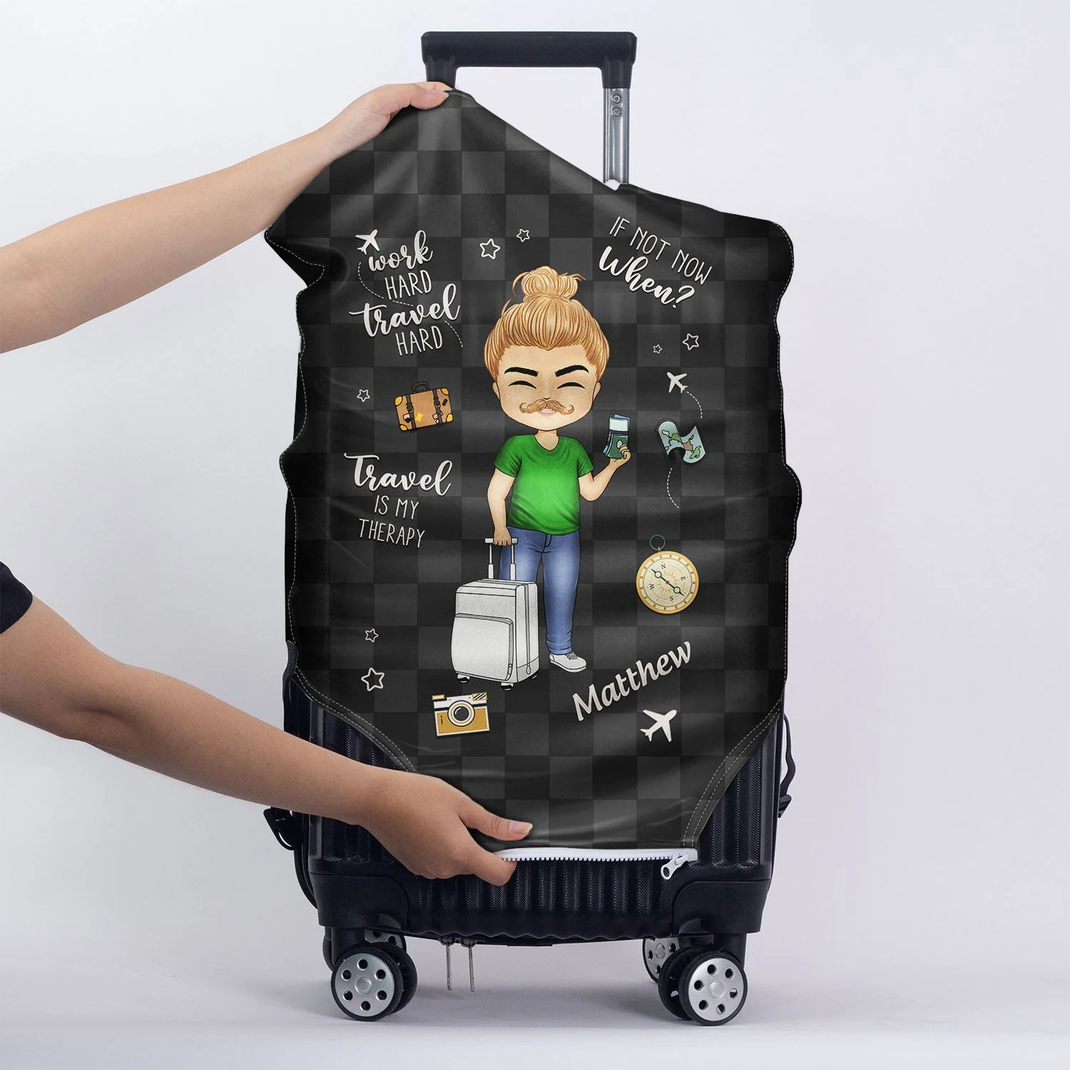 Travel Is My Therapy - Gift For Travellers, Travelling Lovers, Him, Her - Personalized Luggage Cover - Image 5