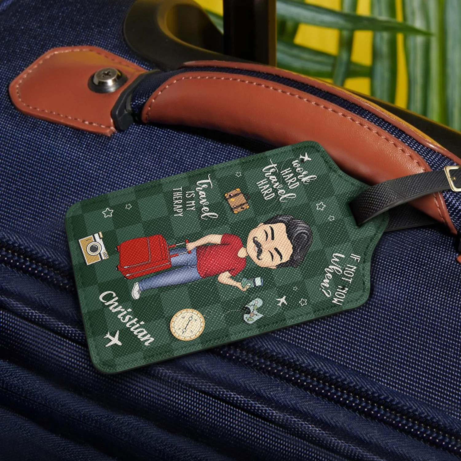 Travel Is My Therapy - Gift For Travellers, Travelling Lovers, Him, Her - Personalized Luggage Tag - Image 2