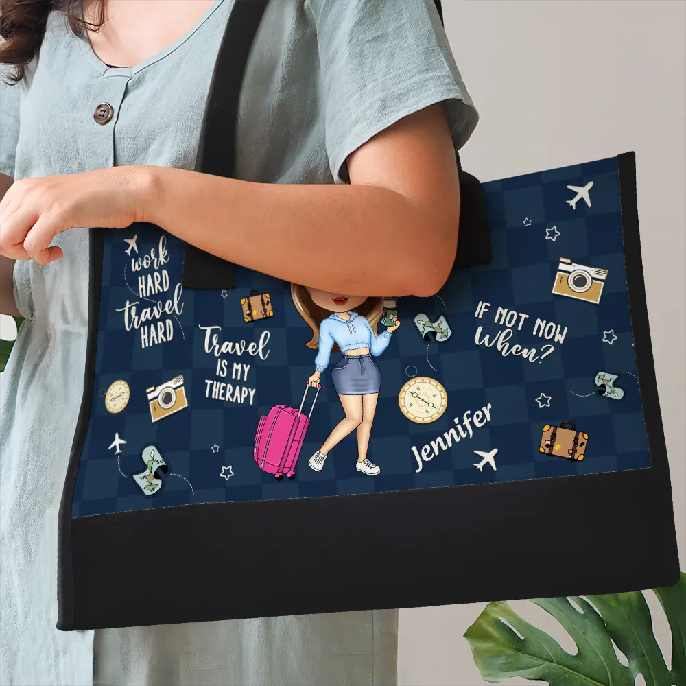 Travel Is My Therapy - Personalized Canvas Tote Bag - Image 3