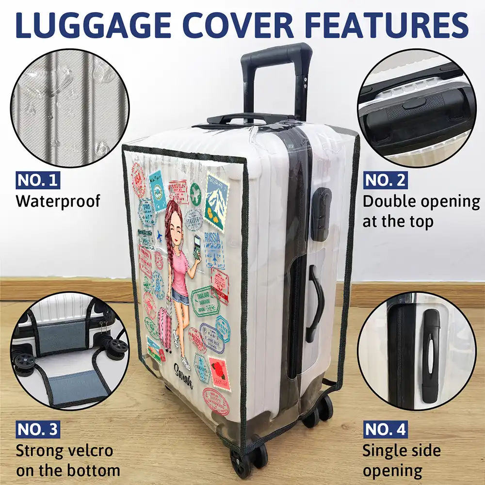 Travel Is My Therapy - Personalized Clear Luggage Cover - Image 4