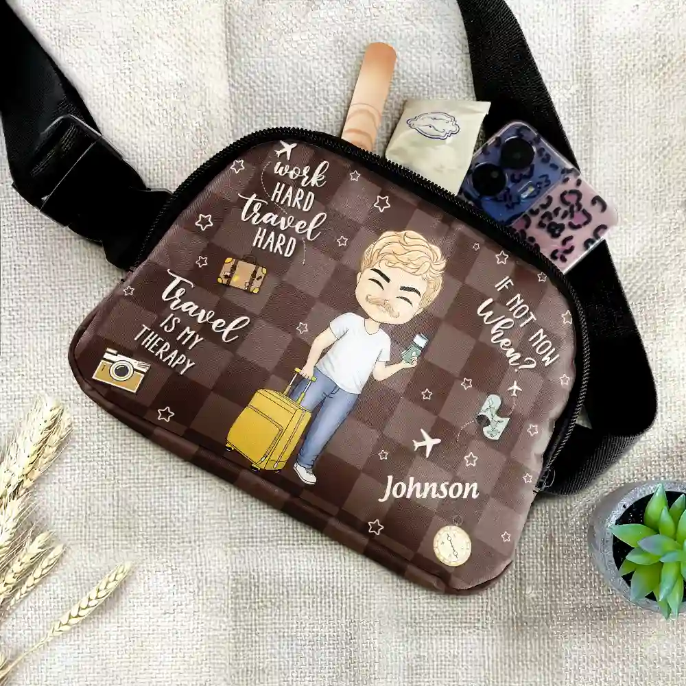 Travel Is My Therapy - Personalized Crossbody Belt Bag - Image 2