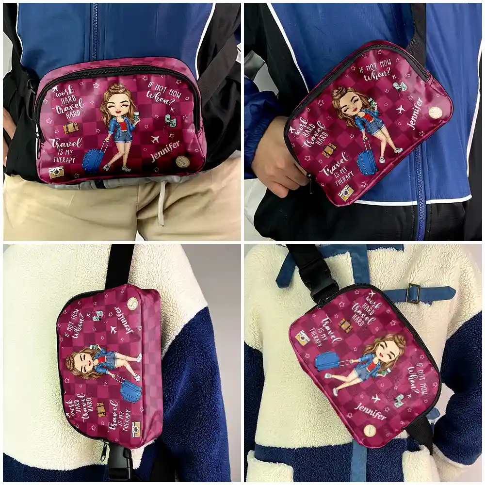 Travel Is My Therapy - Personalized Crossbody Belt Bag - Image 5