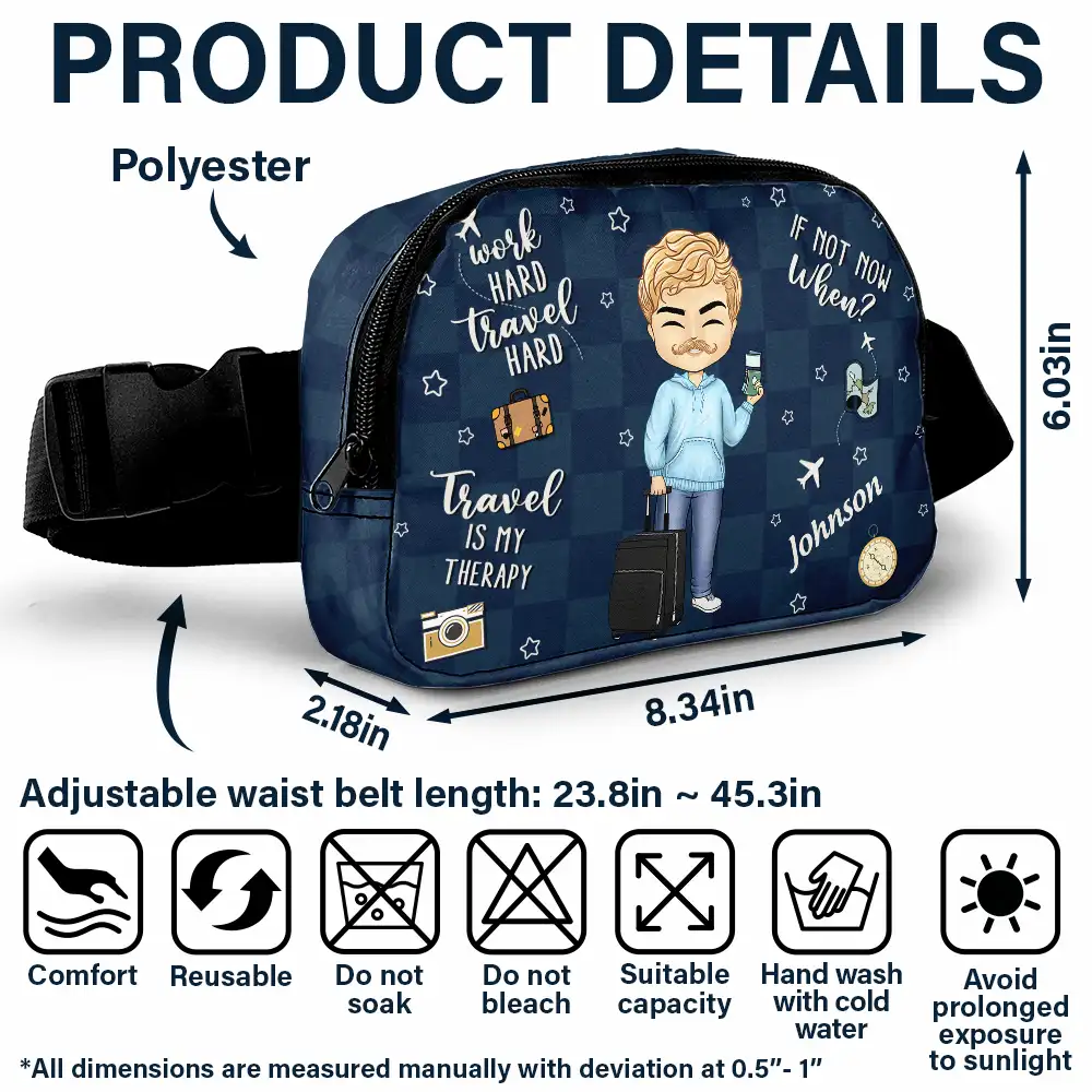 Travel Is My Therapy - Personalized Crossbody Belt Bag - Image 6