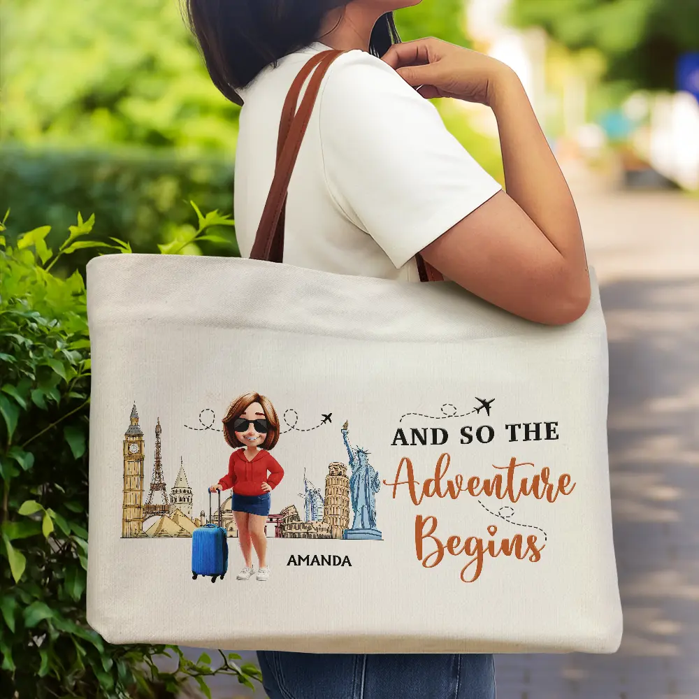 Travel Is My Therapy - Personalized Leather Handle Tote Bag - Image 2