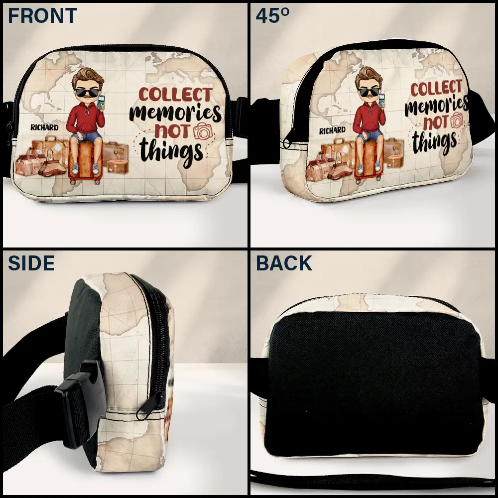 Travel Is My Therapy Vintage World Map - Personalized Crossbody Belt Bag - Image 3