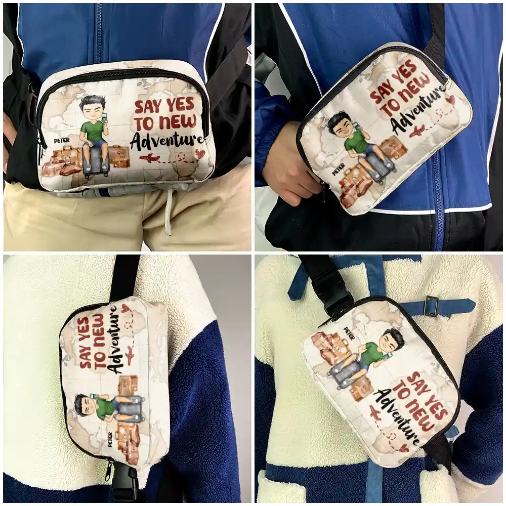Travel Is My Therapy Vintage World Map - Personalized Crossbody Belt Bag - Image 5