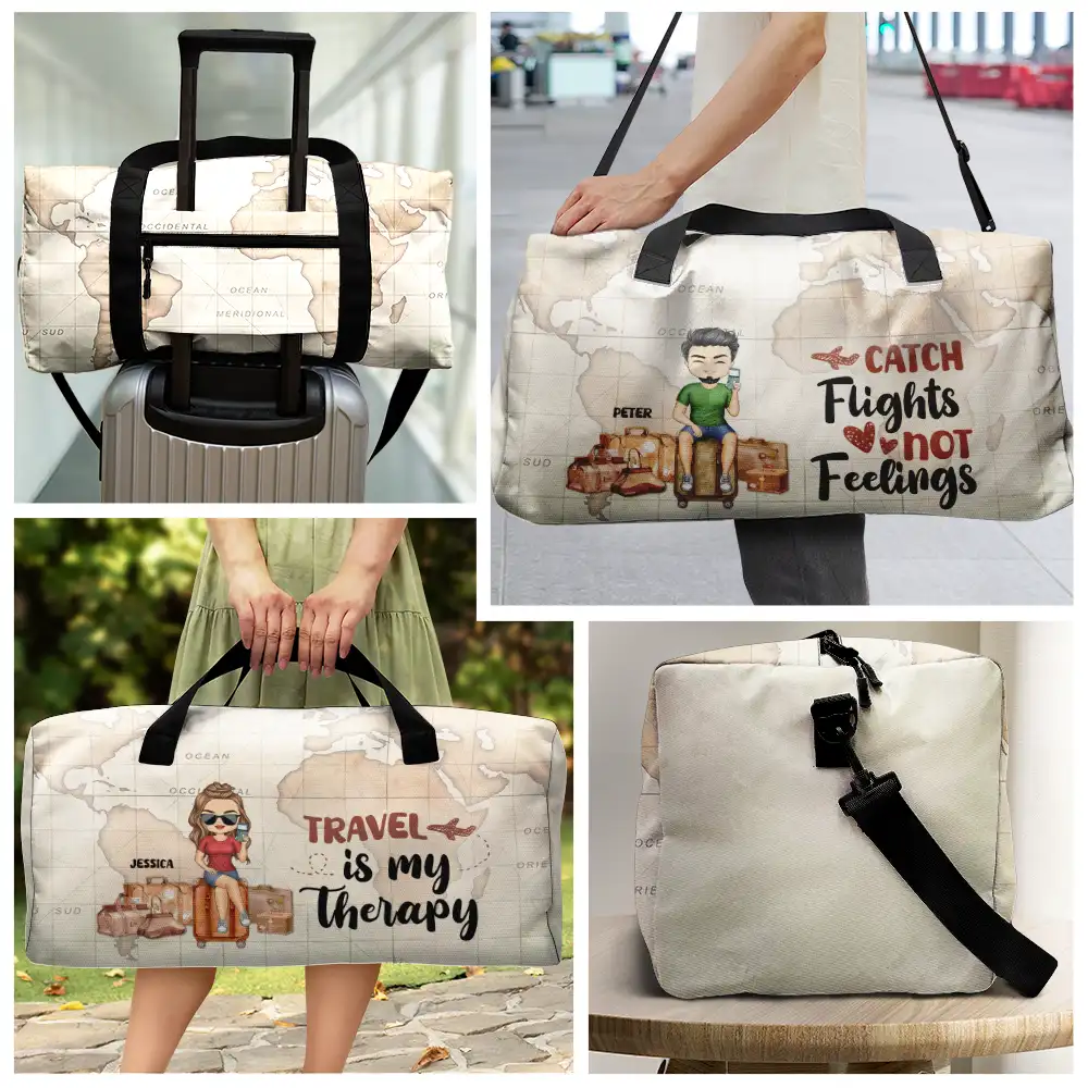 Travel Is My Therapy Vintage World Map - Personalized Duffle Bag - Image 3