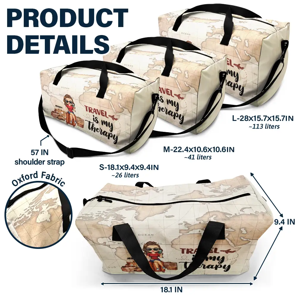 Travel Is My Therapy Vintage World Map - Personalized Duffle Bag - Image 6