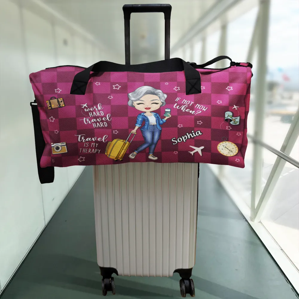 Travel Is My Therapy Work Hard Travel Hard - Personalized Duffle Bag - Image 2