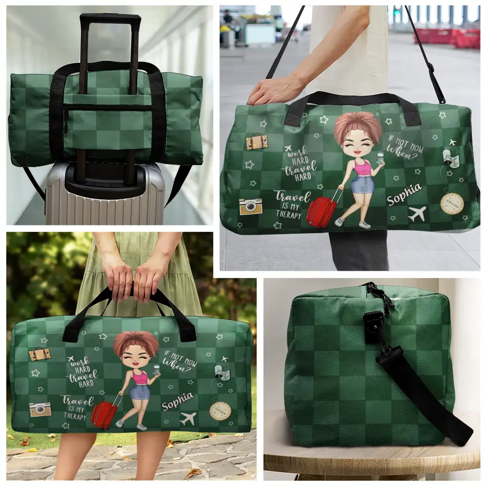Travel Is My Therapy Work Hard Travel Hard - Personalized Duffle Bag - Image 3