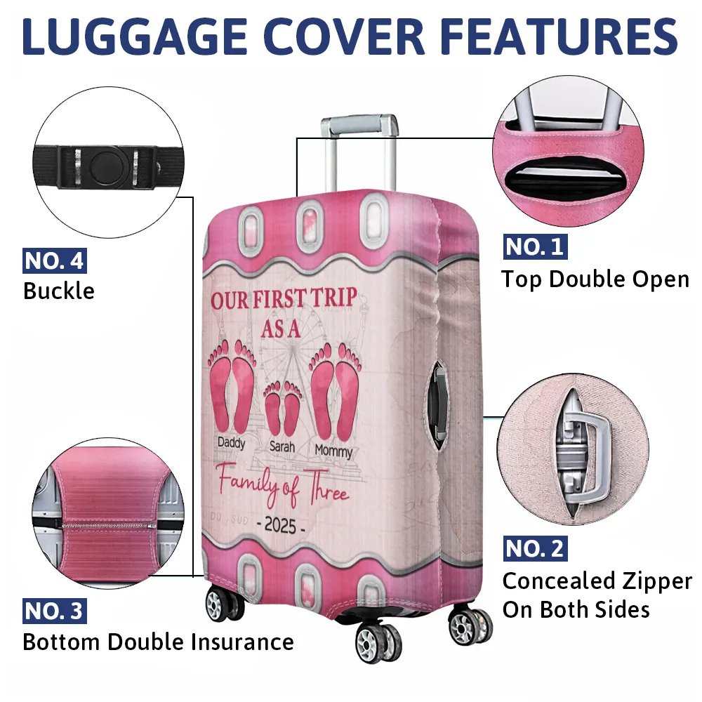 Travel Our First Trip As A Family Of Four Footprints - Personalized Luggage Cover - Image 4