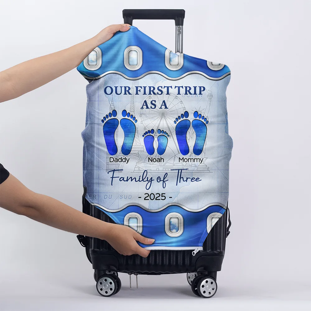 Travel Our First Trip As A Family Of Four Footprints - Personalized Luggage Cover - Image 5