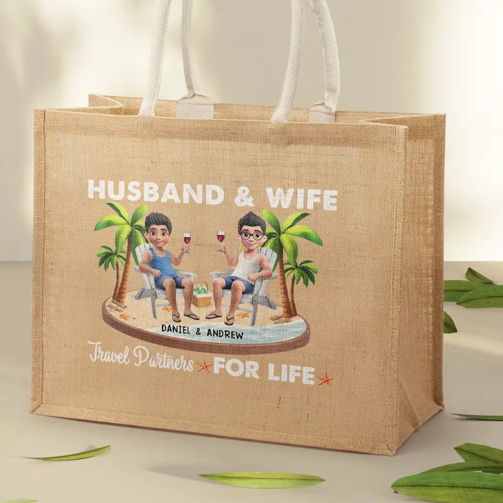 Travel Partners For Life - Personalized Jute Beach Bag - Image 2