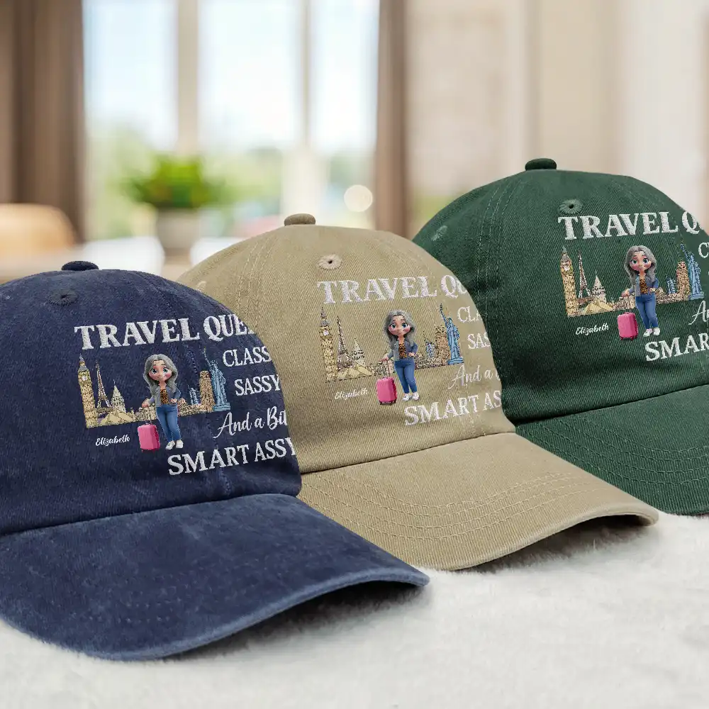 Travel Queen Classy Sassy - Personalized Vintage Washed Denim Cap - Image 4