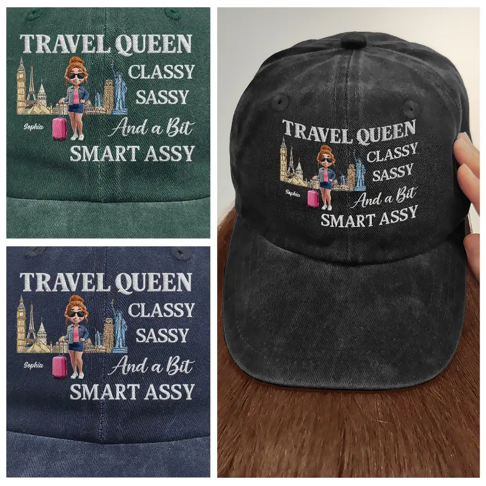 Travel Queen Classy Sassy - Personalized Vintage Washed Denim Cap - Image 5