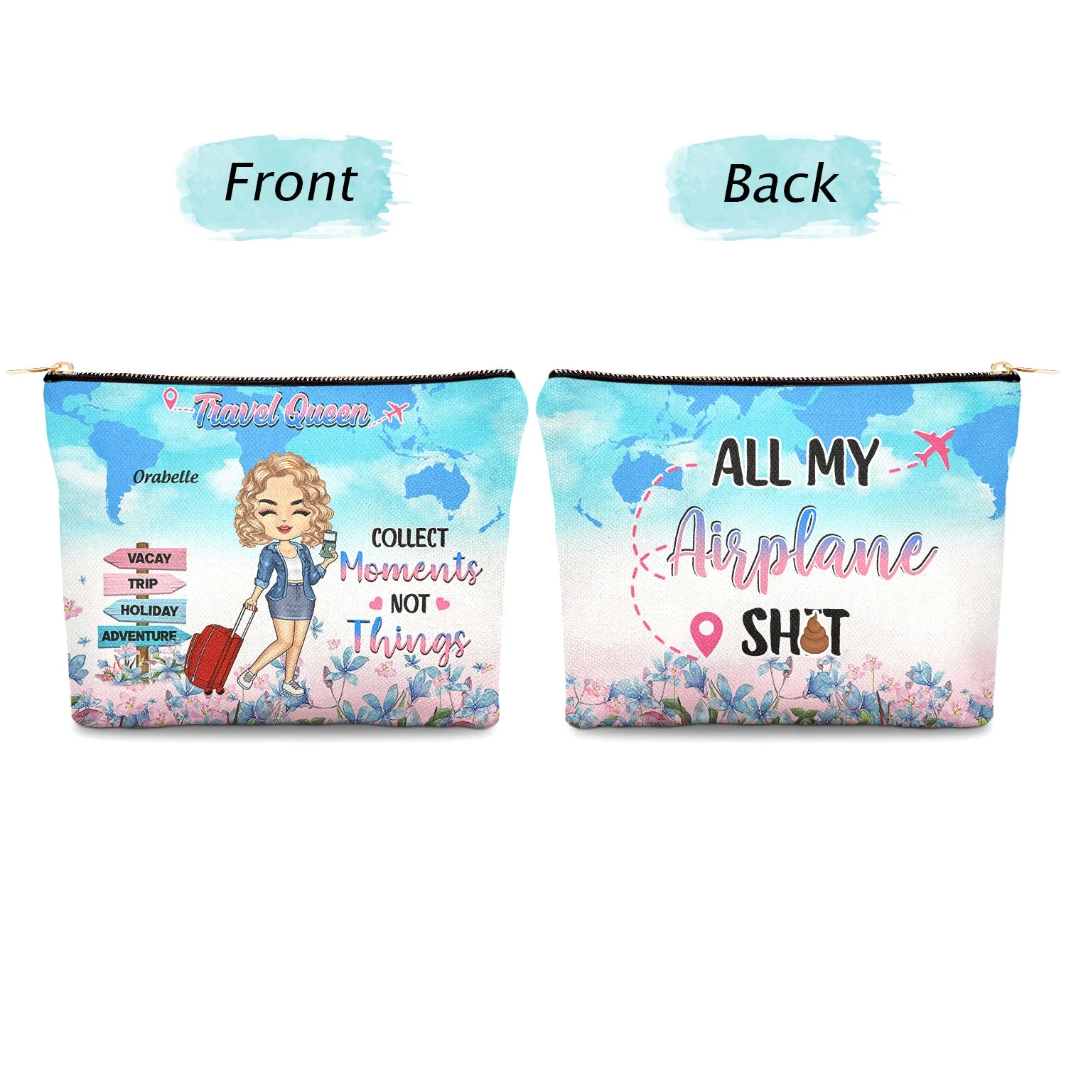 Travel Queen Living My Best Life - Gift For Travel Lovers, Travelers - Personalized Cosmetic Bag - Image 4