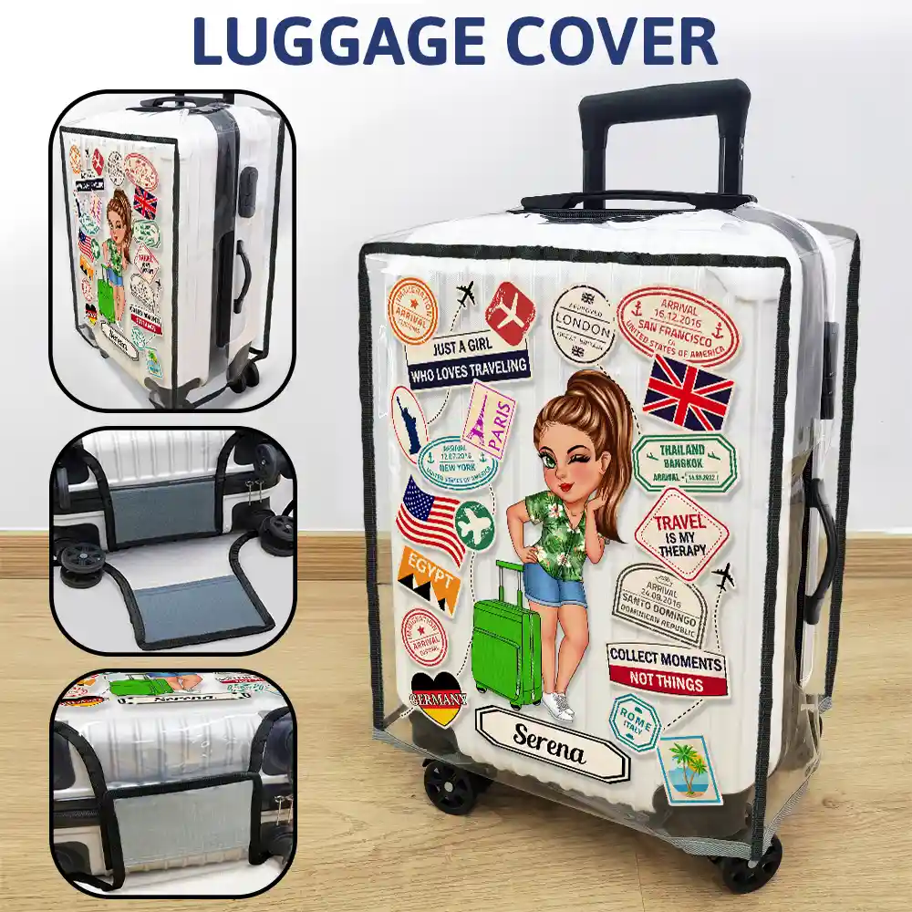 Travel Sticker Just A Girl Who Loves Traveling - Personalized Clear Luggage Cover - Image 3