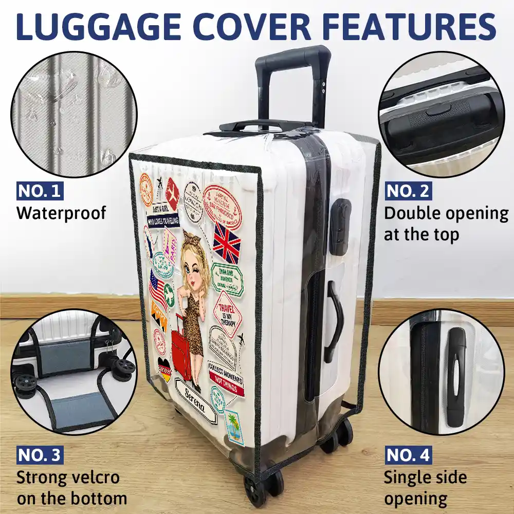 Travel Sticker Just A Girl Who Loves Traveling - Personalized Clear Luggage Cover - Image 4
