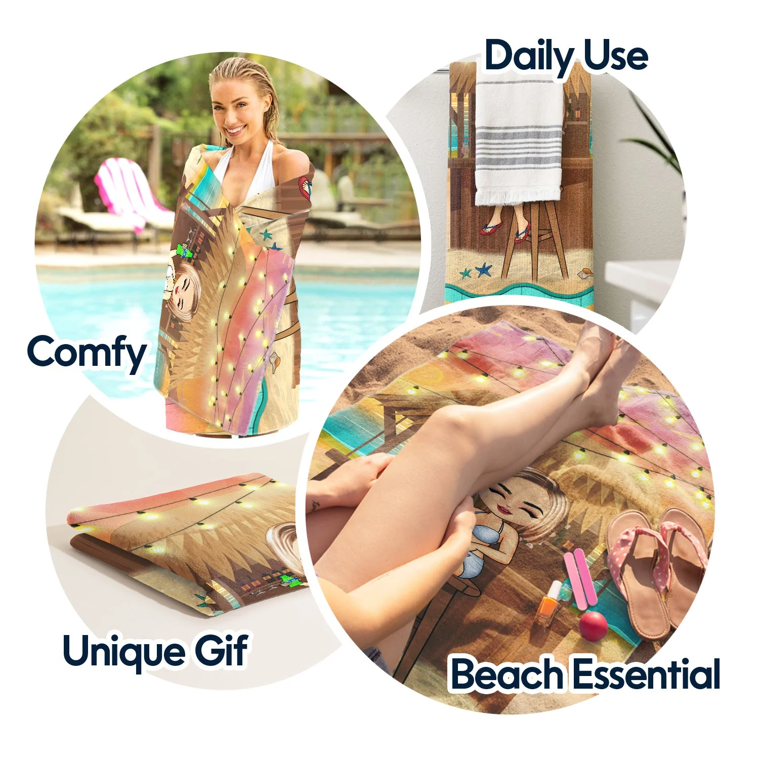 Traveling Beach Bar Poolside Swimming Picnic Vacation - Birthday, Funny Gift For Her, Him, Besties, Family - Personalized Custom Beach Towel - Image 5