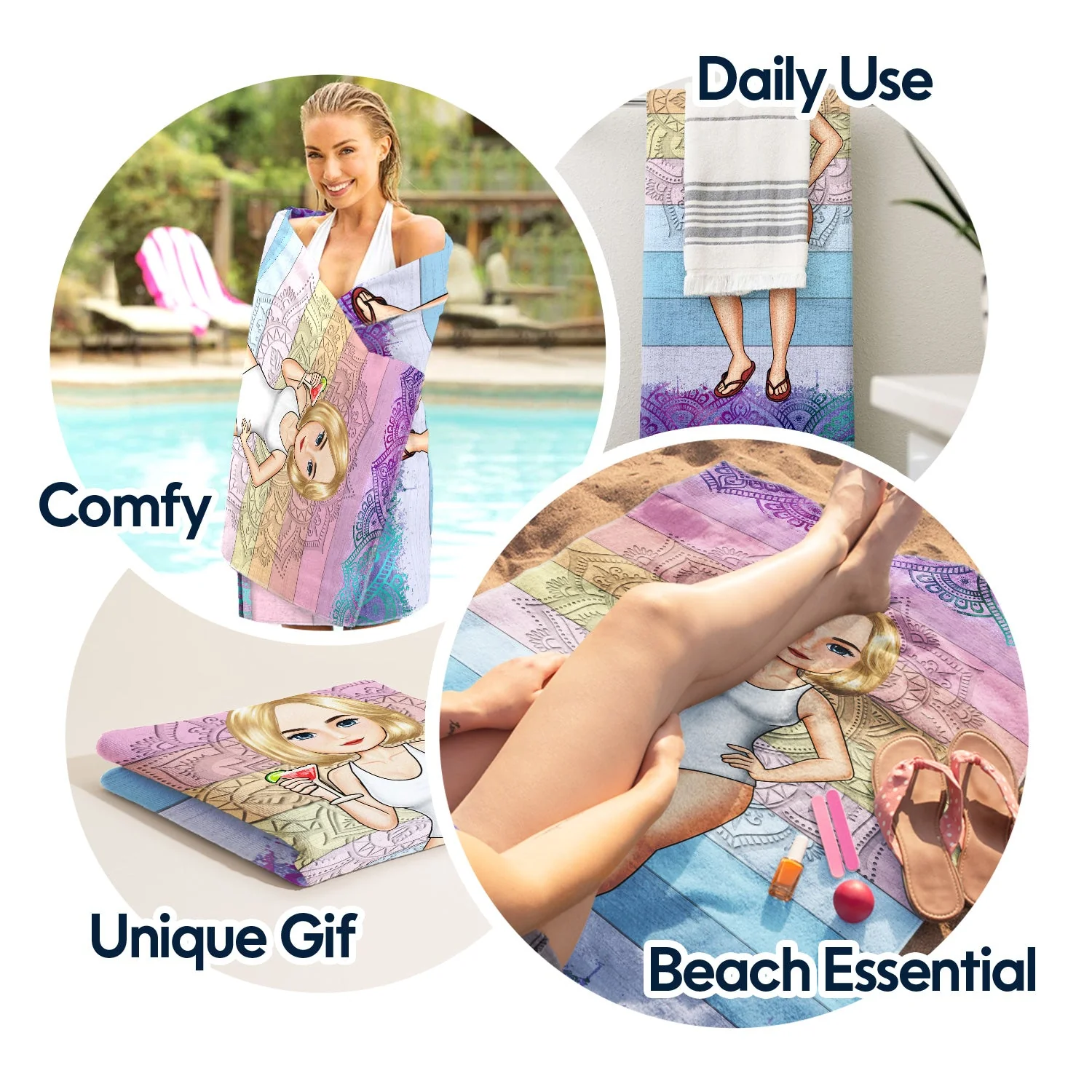 Traveling Beach Poolside Swimming Picnic Vacation - Birthday, Funny Gift Couples, Parents, Family, Kids - Personalized Custom Beach Towel - Image 5