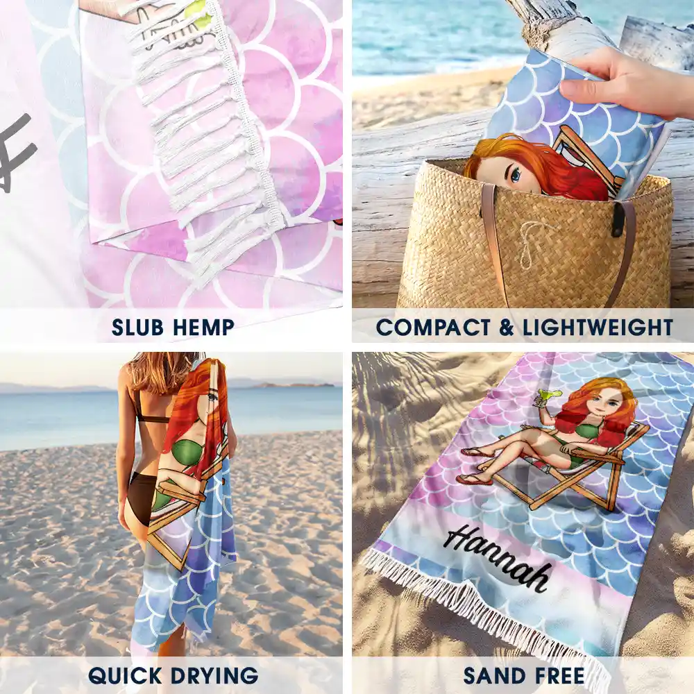 Traveling Beach Poolside Swimming Picnic Vacation Retro - Personalized Turkish Beach Towel - Image 3