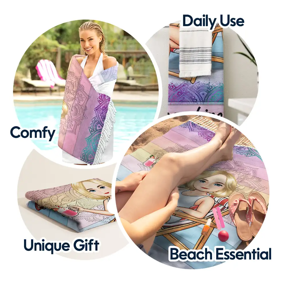Traveling Beach Poolside Swimming Picnic Vacation Retro - Personalized Turkish Beach Towel - Image 4