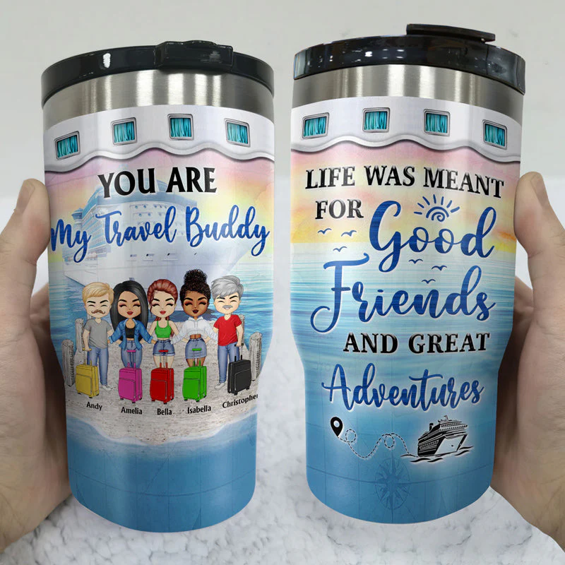 Traveling Best Friends Life Is Better On A Cruise With Best Friends - Gift For BFF, Sisters - Personalized Custom Triple 3 In 1 Can Cooler - Image 3