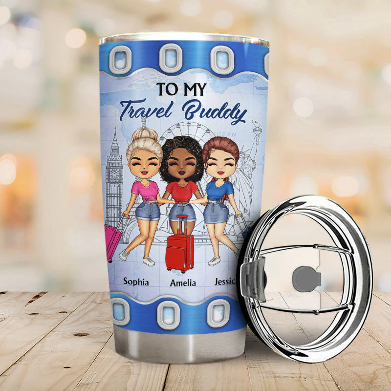 Traveling Best Friends Not Where You Go - Gift For BFF, Sisters - Personalized Custom Tumbler - Image 2