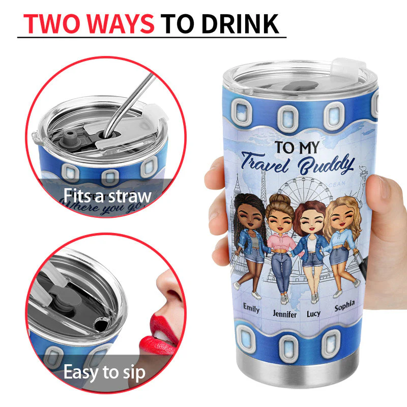 Traveling Best Friends Not Where You Go - Gift For BFF, Sisters - Personalized Custom Tumbler - Image 4
