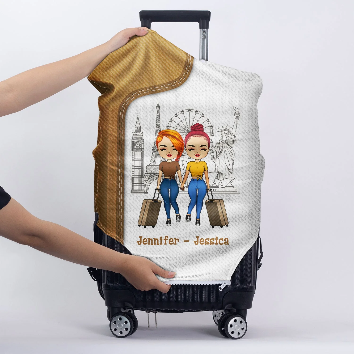 Traveling Couple Hold My Hand & I Go Anywhere - Gift For Couples - Personalized Custom Luggage Cover - Image 5