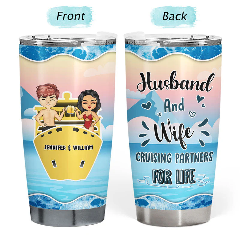 Traveling Cruise Couple Husband And Wife Cruising Partners - Personalized Custom Tumbler - Image 3