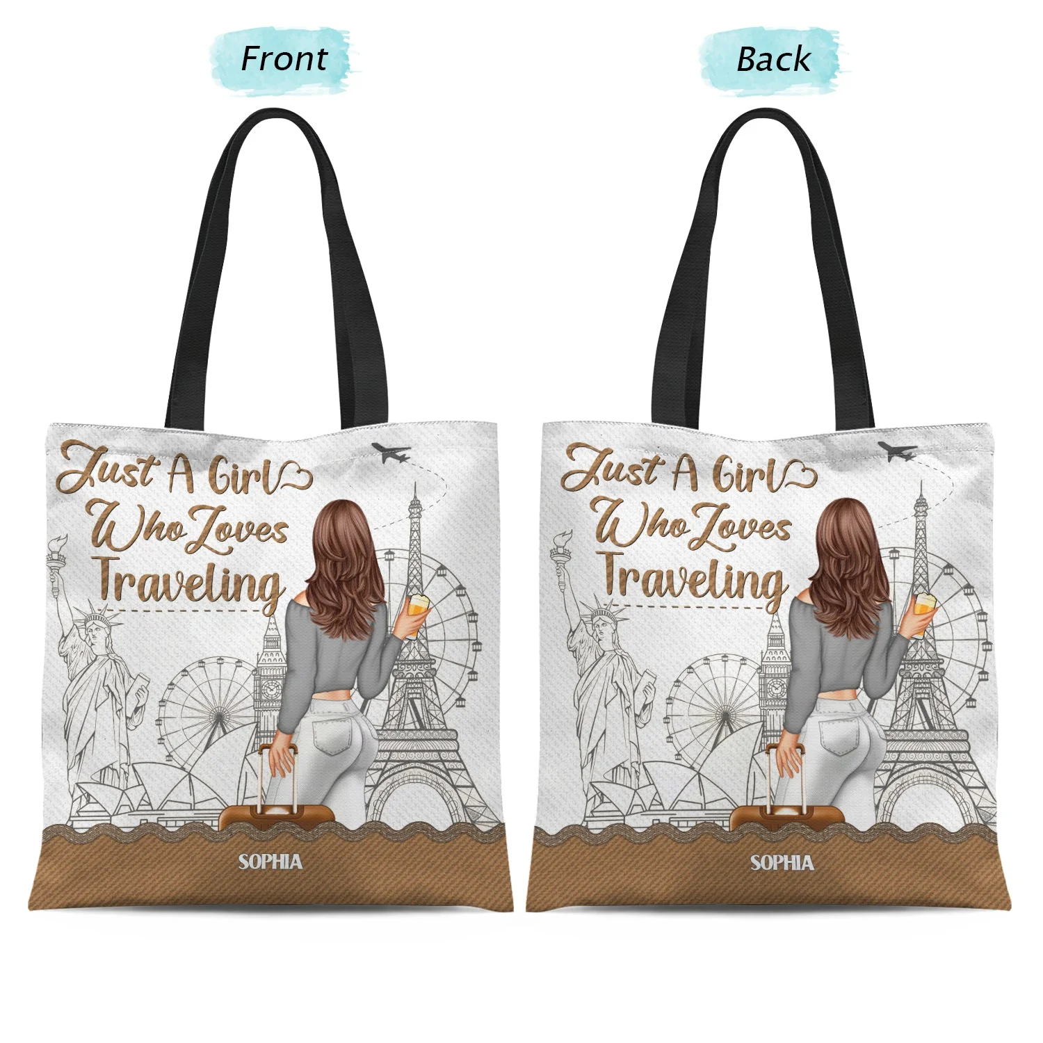 Traveling Just A Girl Who Loves Traveling - Gift For Women - Personalized Zippered Canvas Bag - Image 2